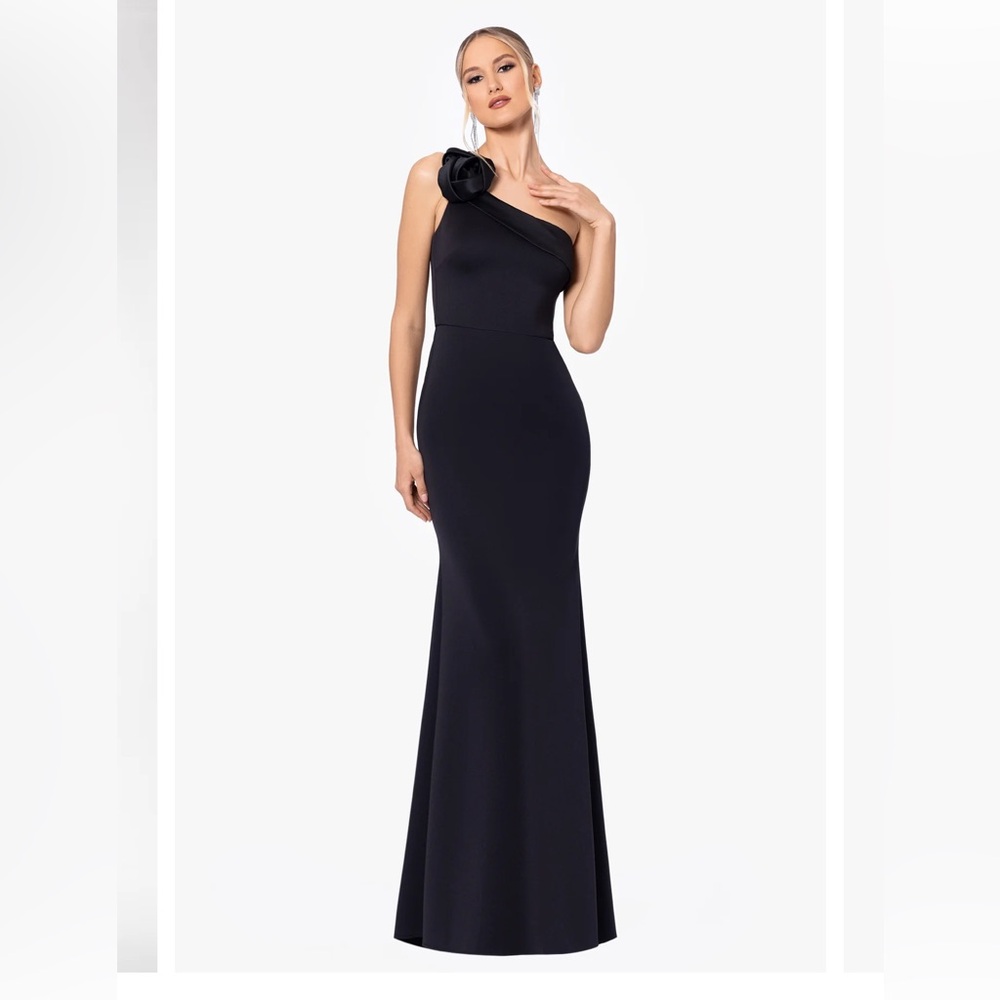 Xscape Black Asymmetrical One-Shoulder Gown